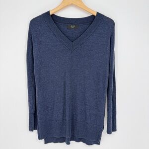 BRASS Blue Merino Wool Blend V-Neck Tunic Sweater Small Minimalist